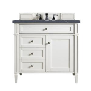 Brittany 36IN Single Vanity Bright White w/ 3 CM Charcoal Soapstone Silestone Top