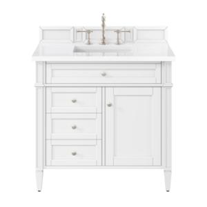 Brittany 36IN Single Vanity Bright White w/ 3 CM White Zeus Silestone Top