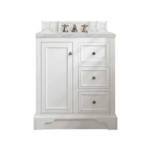 De Soto 30IN Single Vanity Bright White w/ 3 CM Victorian Silver Silestone Top