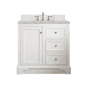 De Soto 36IN Single Vanity Bright White w/ 3 CM Victorian Silver Silestone Top