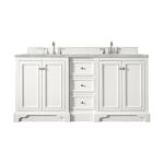 De Soto 72IN Double Vanity Bright White w/ 3 CM Victorian Silver Silestone Top