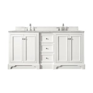 De Soto 72IN Double Vanity Bright White w/ 3 CM Victorian Silver Silestone Top