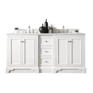 De Soto 72IN Double Vanity Bright White w/ 3 CM White Zeus Silestone Top