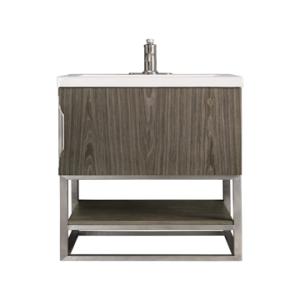 Columbia 24IN Single Vanity Ash Gray Brushed Nickel w/ White Glossy Composite Stone Top