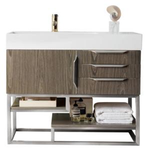 Columbia 36IN Single Vanity Ash Gray Brushed Nickel w/ Glossy White Composite Stone Top