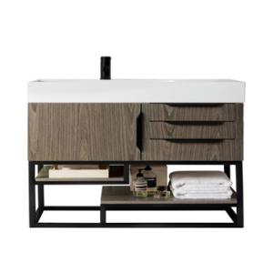 Columbia 36IN Single Vanity Ash Gray Matte Black w/ Glossy White Composite Stone Top
