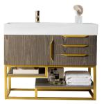 Columbia 36IN Single Vanity Ash Gray Radiant Gold w/ Glossy White Composite Stone Top