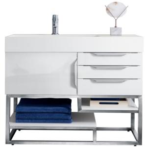 Columbia 36IN Single Vanity Cabinet Glossy White Brushed Nickel