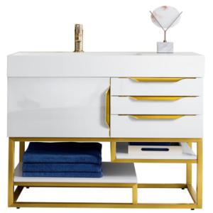 Columbia 36IN Single Vanity Cabinet Glossy White Radiant Gold