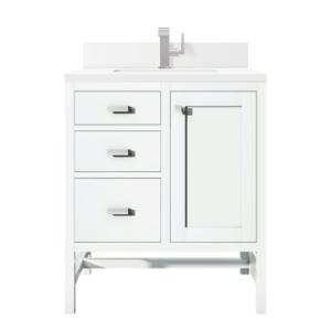 Addison 30IN Single Vanity Glossy White w/ Single Hole 3 CM White Zeus Silestone Top & Backsplash