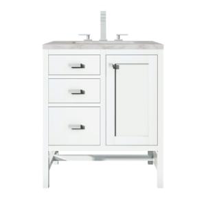 Addison 30IN Single Vanity Glossy White w/ 3 CM Victorian Silver Silestone Top