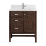 Addison 30IN Single Vanity Mid-Century Acacia w/ Single Hole 3 CM White Zeus Silestone Top & Backsplash