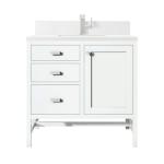 Addison 36IN Single Vanity Glossy White w/ Single Hole 3 CM White Zeus Silestone Top & Backsplash