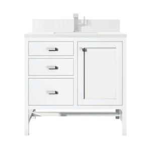 Addison 36IN Single Vanity Glossy White w/ Single Hole 3 CM White Zeus Silestone Top & Backsplash
