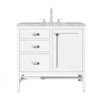 Addison 36IN Single Vanity Glossy White w/ 3 CM Victorian Silver Silestone Top