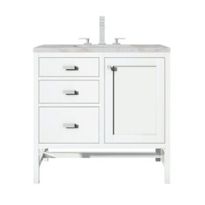 Addison 36IN Single Vanity Glossy White w/ 3 CM Victorian Silver Silestone Top