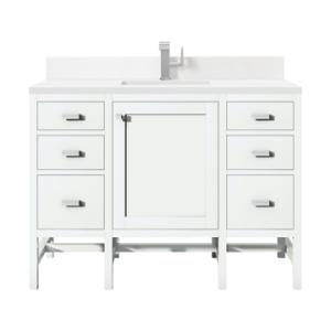 Addison 48IN Single Vanity Glossy White w/ Single Hole 3 CM White Zeus Silestone Top & Backsplash
