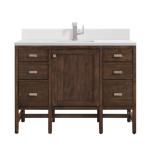 Addison 48IN Single Vanity Mid-Century Acacia w/ Single Hole 3 CM White Zeus Silestone Top & Backsplash