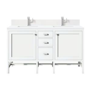 Addison 60IN Double Vanity Glossy White w/ Single Hole 3 CM White Zeus Silestone Top & Backsplash