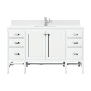 Addison 60IN Single Vanity Glossy White w/ Single Hole 3 CM White Zeus Silestone Top & Backsplash