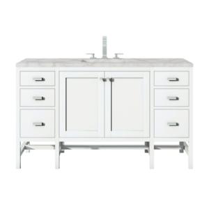 Addison 60IN Single Vanity Glossy White w/ 3 CM Victorian Silver Silestone Top