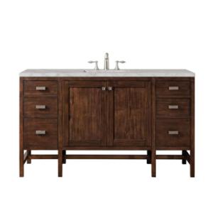 Addison 60IN Single Vanity Mid-Century Acacia w/ 3 CM Victorian Silver Silestone Top