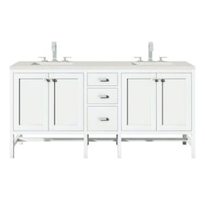 Addison 72IN Double Vanity Glossy White w/ 3 CM Lime Delight Silestone Top