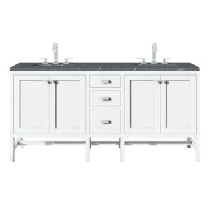 Addison 72IN Double Vanity Glossy White w/ 3 CM Parisien Bleu Silestone Top