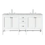 Addison 72IN Double Vanity Glossy White w/ 3 CM Victorian Silver Silestone Top