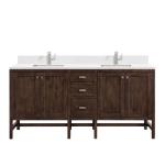 Addison 72IN Double Vanity Mid-Century Acacia w/ Single Hole 3 CM White Zeus Silestone Top & Backsplash