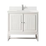 Athens 36IN Single Vanity Glossy White w/ Single Hole 3 CM White Zeus Silestone Top & Backsplash