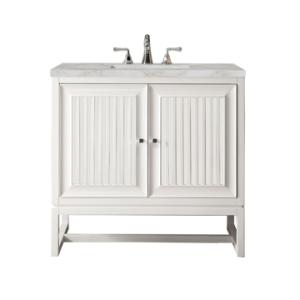 Athens 36IN Single Vanity Glossy White w/ 3 CM Victorian Silver Silestone Top
