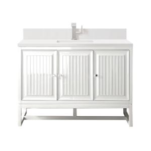 Athens 48IN Single Vanity Glossy White w/ Single Hole 3 CM White Zeus Silestone Top & Backsplash