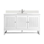 Athens 60IN Single Vanity Glossy White w/ Single Hole 3 CM White Zeus Silestone Top & Backsplash