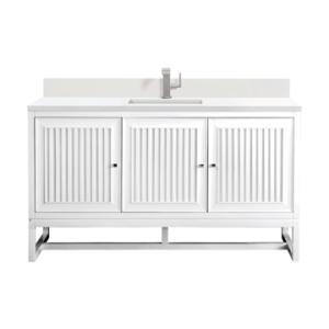 Athens 60IN Single Vanity Glossy White w/ Single Hole 3 CM White Zeus Silestone Top & Backsplash