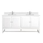 Athens 72IN Double Vanity Glossy White w/ Single Hole 3 CM White Zeus Silestone Top & Backsplash
