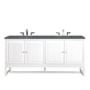 Athens 72IN Double Vanity Glossy White w/ 3 CM Parisien Bleu Silestone Top