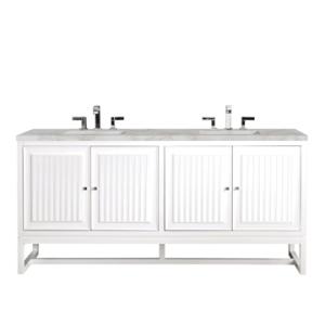 Athens 72IN Double Vanity Glossy White w/ 3 CM Victorian Silver Silestone Top