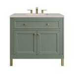 Chicago 36" Single Vanity, Smokey Celadon, w/ 3 CM Siberian Silestone Top