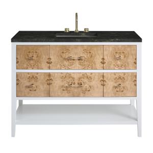 Olena 48" Single Vanity, Light Mappa Burl and Polished White, w/ 3 CM Phantome Eclos Top