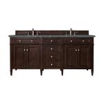 Brittany 72" Double Vanity, Burnished Mahogany w/ 3 CM Parisien Bleu Silestone Top w/FreePower Wireless Charger