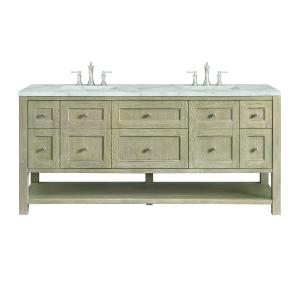 Breckenridge 72" Double Vanity, Whitewashed Oak w/ 3 CM Victorian Silver Silestone Top w/FreePower Wireless Charger