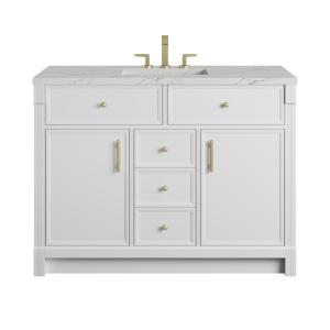 Bellshire 48" Single Vanity, Bright White w/ 3 CM Ethereal Noctis Silestone Top