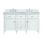 Lorelai 60" Double Vanity, Bright White w/ 3 CM Victorian Silver Silestone Top w/FreePower Wireless Charger