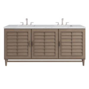 Portland 72IN Double Vanity Whitewashed Walnut w/ 3 CM Ethereal Noctis Silestone Top