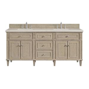 Lorelai 72" Double Vanity, Whitewashed Oak, w/ 3 CM Siberian Silestone Top w/FreePower Wireless Charger