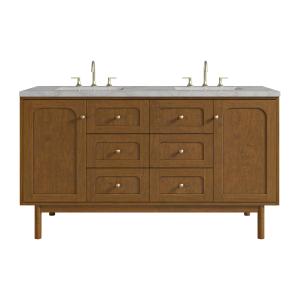 Laurent 60" Double Vanity, Honey Oak w/ 3 CM Victorian Silver Silestone Top