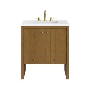 Hudson 30" Single Vanity, Honey Oak w/ 3 CM White Zeus Silestone Top