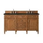 Brittany 60" Double Vanity, Saddle Brown, w/ 3 CM Phantome Eclos Top