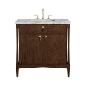 Kinnsden 36" Single Vanity, Sable Oak w/ 3 CM Carrara Marble Top